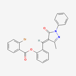 molecular formula C24H17BrN2O3 B11104009 2-[(E)-(3-methyl-5-oxo-1-phenyl-1,5-dihydro-4H-pyrazol-4-ylidene)methyl]phenyl 2-bromobenzoate 