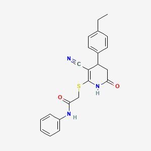 2-{[3-cyano-4-(4-ethylphenyl)-6-oxo-1,4,5,6-tetrahydropyridin-2-yl]sulfanyl}-N-phenylacetamide