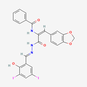 N-{(1E)-1-(1,3-benzodioxol-5-yl)-3-[(2E)-2-(2-hydroxy-3,5-diiodobenzylidene)hydrazinyl]-3-oxoprop-1-en-2-yl}benzamide