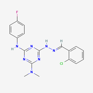 6-[(2E)-2-(2-chlorobenzylidene)hydrazinyl]-N'-(4-fluorophenyl)-N,N-dimethyl-1,3,5-triazine-2,4-diamine