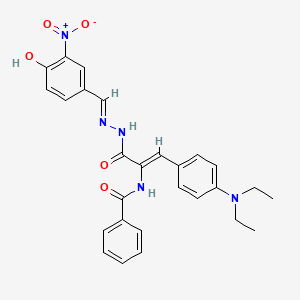 molecular formula C27H27N5O5 B11104712 N-{(1Z)-1-[4-(diethylamino)phenyl]-3-[(2E)-2-(4-hydroxy-3-nitrobenzylidene)hydrazinyl]-3-oxoprop-1-en-2-yl}benzamide 