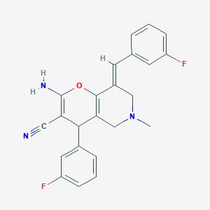 (8E)-2-amino-4-(3-fluorophenyl)-8-[(3-fluorophenyl)methylene]-6-methyl-5,7-dihydro-4H-pyrano[3,2-c]pyridine-3-carbonitrile