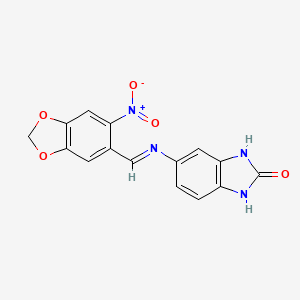 5-{[(E)-(6-nitro-1,3-benzodioxol-5-yl)methylidene]amino}-1,3-dihydro-2H-benzimidazol-2-one