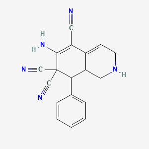 molecular formula C18H15N5 B11105257 6-amino-8-phenyl-2,3,8,8a-tetrahydroisoquinoline-5,7,7(1H)-tricarbonitrile 