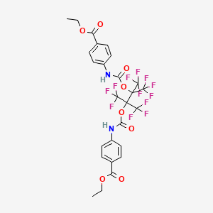 molecular formula C26H20F12N2O8 B11105302 Ethyl 4-({[2-({[4-(ethoxycarbonyl)anilino]carbonyl}oxy)-3,3,3-trifluoro-1,1,2-tris(trifluoromethyl)propoxy]carbonyl}amino)benzoate 