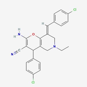 molecular formula C24H21Cl2N3O B11105307 (8E)-2-amino-8-(4-chlorobenzylidene)-4-(4-chlorophenyl)-6-ethyl-5,6,7,8-tetrahydro-4H-pyrano[3,2-c]pyridine-3-carbonitrile 