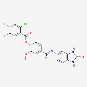 2-methoxy-4-{(E)-[(2-oxo-2,3-dihydro-1H-benzimidazol-5-yl)imino]methyl}phenyl 2-chloro-4,5-difluorobenzoate