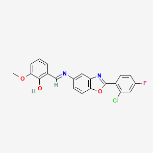 molecular formula C21H14ClFN2O3 B11105410 2-[(E)-{[2-(2-chloro-4-fluorophenyl)-1,3-benzoxazol-5-yl]imino}methyl]-6-methoxyphenol 