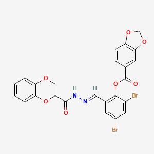 molecular formula C24H16Br2N2O7 B11105454 2,4-dibromo-6-{(E)-[2-(2,3-dihydro-1,4-benzodioxin-2-ylcarbonyl)hydrazinylidene]methyl}phenyl 1,3-benzodioxole-5-carboxylate 