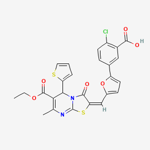 2-chloro-5-(5-{(E)-[6-(ethoxycarbonyl)-7-methyl-3-oxo-5-(thiophen-2-yl)-5H-[1,3]thiazolo[3,2-a]pyrimidin-2(3H)-ylidene]methyl}furan-2-yl)benzoic acid