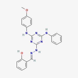 2-[(E)-(2-{4-[(4-methoxyphenyl)amino]-6-(phenylamino)-1,3,5-triazin-2-yl}hydrazinylidene)methyl]phenol