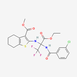 molecular formula C22H22ClF3N2O5S B11105783 Benzothiophene-3-carboxylic acid, 4,5,6,7-tetrahydro-2-[1-(3-chlorobenzoylamino)-1-ethoxycarbonyl-2,2,2-trifluoroethylamino)-, methyl ester 