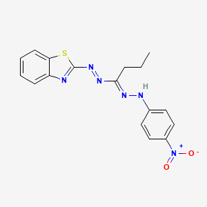 molecular formula C17H16N6O2S B11105861 2-[(2E)-2-{1-[(E)-(4-nitrophenyl)diazenyl]butylidene}hydrazinyl]-1,3-benzothiazole 