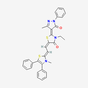 (2E,5E)-3-ethyl-5-[(2Z)-2-(3-methyl-4,5-diphenyl-1,3-thiazol-2(3H)-ylidene)ethylidene]-2-(3-methyl-5-oxo-1-phenyl-1,5-dihydro-4H-pyrazol-4-ylidene)-1,3-thiazolidin-4-one