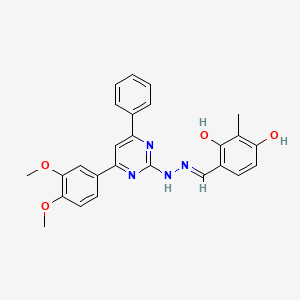 4-[(E)-{2-[4-(3,4-dimethoxyphenyl)-6-phenylpyrimidin-2-yl]hydrazinylidene}methyl]-2-methylbenzene-1,3-diol