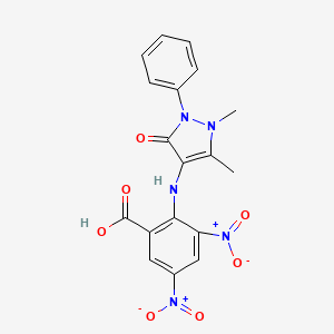 molecular formula C18H15N5O7 B11105933 2-[(1,5-dimethyl-3-oxo-2-phenyl-2,3-dihydro-1H-pyrazol-4-yl)amino]-3,5-dinitrobenzoic acid 