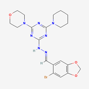 2-{(2E)-2-[(6-bromo-1,3-benzodioxol-5-yl)methylidene]hydrazinyl}-4-(morpholin-4-yl)-6-(piperidin-1-yl)-1,3,5-triazine