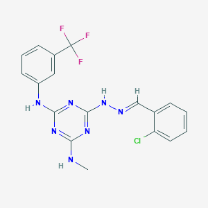 6-[(2E)-2-(2-chlorobenzylidene)hydrazinyl]-N-methyl-N'-[3-(trifluoromethyl)phenyl]-1,3,5-triazine-2,4-diamine