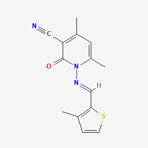 4,6-dimethyl-1-{[(E)-(3-methylthiophen-2-yl)methylidene]amino}-2-oxo-1,2-dihydropyridine-3-carbonitrile