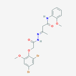 (3E)-3-{[(2,4-dibromo-6-methoxyphenoxy)acetyl]hydrazono}-N-(2-methoxyphenyl)butanamide