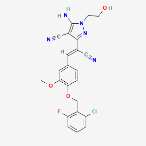 molecular formula C23H19ClFN5O3 B11106444 5-amino-3-[(Z)-2-{4-[(2-chloro-6-fluorobenzyl)oxy]-3-methoxyphenyl}-1-cyanoethenyl]-1-(2-hydroxyethyl)-1H-pyrazole-4-carbonitrile 