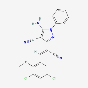 5-amino-3-[(Z)-1-cyano-2-(3,5-dichloro-2-methoxyphenyl)ethenyl]-1-phenyl-1H-pyrazole-4-carbonitrile