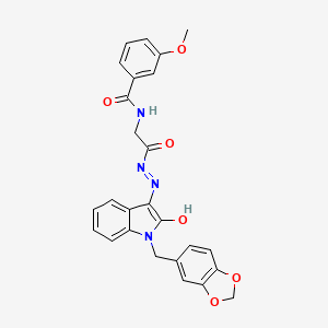 N-({N'-[(3E)-1-[(2H-1,3-Benzodioxol-5-YL)methyl]-2-oxo-2,3-dihydro-1H-indol-3-ylidene]hydrazinecarbonyl}methyl)-3-methoxybenzamide