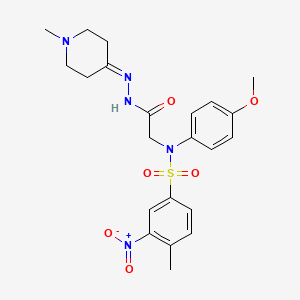 molecular formula C22H27N5O6S B11106581 N-(4-Methoxyphenyl)-4-methyl-N-{[N'-(1-methylpiperidin-4-ylidene)hydrazinecarbonyl]methyl}-3-nitrobenzene-1-sulfonamide 