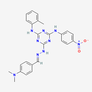 molecular formula C25H25N9O2 B11106624 4-(Dimethylamino)benzaldehyde 1-[4-(4-nitroanilino)-6-(2-toluidino)-1,3,5-triazin-2-YL]hydrazone 