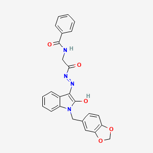 molecular formula C25H20N4O5 B11106719 N-({N'-[(3E)-1-[(2H-1,3-Benzodioxol-5-YL)methyl]-2-oxo-2,3-dihydro-1H-indol-3-ylidene]hydrazinecarbonyl}methyl)benzamide 