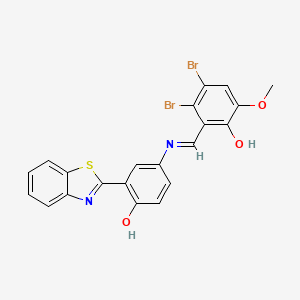 molecular formula C21H14Br2N2O3S B11106820 2-[(E)-{[3-(1,3-benzothiazol-2-yl)-4-hydroxyphenyl]imino}methyl]-3,4-dibromo-6-methoxyphenol 