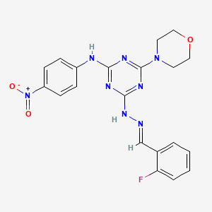 4-[(2E)-2-(2-fluorobenzylidene)hydrazinyl]-6-(morpholin-4-yl)-N-(4-nitrophenyl)-1,3,5-triazin-2-amine