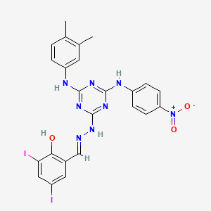 2-[(E)-(2-{4-[(3,4-dimethylphenyl)amino]-6-[(4-nitrophenyl)amino]-1,3,5-triazin-2-yl}hydrazinylidene)methyl]-4,6-diiodophenol