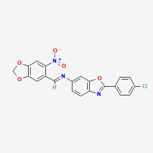 molecular formula C21H12ClN3O5 B11106947 2-(4-chlorophenyl)-N-[(E)-(6-nitro-1,3-benzodioxol-5-yl)methylidene]-1,3-benzoxazol-6-amine 