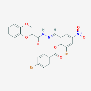 molecular formula C23H15Br2N3O7 B11106986 2-bromo-6-{(E)-[2-(2,3-dihydro-1,4-benzodioxin-2-ylcarbonyl)hydrazinylidene]methyl}-4-nitrophenyl 4-bromobenzoate 