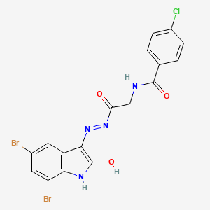 molecular formula C17H11Br2ClN4O3 B11107000 4-Chloro-N-{2-[2-(5,7-dibromo-2-oxo-1,2-dihydro-3H-indol-3-yliden)hydrazino]-2-oxoethyl}benzamide 