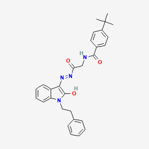 4-Tert-butyl-N-({N'-[(3E)-2-oxo-1-(2-phenylethyl)-2,3-dihydro-1H-indol-3-ylidene]hydrazinecarbonyl}methyl)benzamide