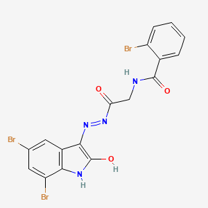 2-Bromo-N-({N'-[(3E)-5,7-dibromo-2-oxo-2,3-dihydro-1H-indol-3-ylidene]hydrazinecarbonyl}methyl)benzamide