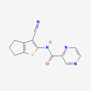 molecular formula C13H10N4OS B11107208 N-(3-cyano-5,6-dihydro-4H-cyclopenta[b]thiophen-2-yl)pyrazine-2-carboxamide 