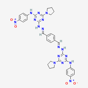 molecular formula C34H34N16O4 B11107232 Terephthalaldehyde 1,4-bis[4-(4-nitroanilino)-6-(1-pyrrolidinyl)-1,3,5-triazin-2-YL]dihydrazone 