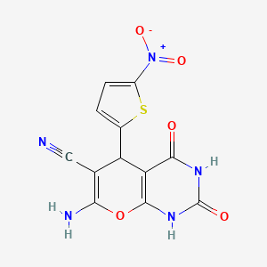 7-amino-5-(5-nitrothiophen-2-yl)-2,4-dioxo-1,3,4,5-tetrahydro-2H-pyrano[2,3-d]pyrimidine-6-carbonitrile