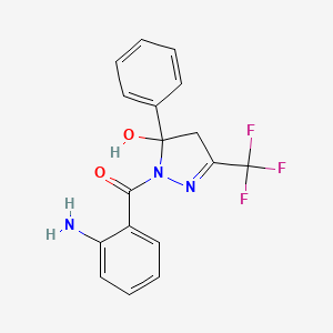 molecular formula C17H14F3N3O2 B11107397 (2-aminophenyl)[5-hydroxy-5-phenyl-3-(trifluoromethyl)-4,5-dihydro-1H-pyrazol-1-yl]methanone 