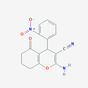 molecular formula C16H13N3O4 B11107429 2-amino-4-(2-nitrophenyl)-5-oxo-5,6,7,8-tetrahydro-4H-chromene-3-carbonitrile 