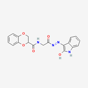 molecular formula C19H16N4O5 B11107445 N-({N'-[(3Z)-2-Oxo-2,3-dihydro-1H-indol-3-ylidene]hydrazinecarbonyl}methyl)-2,3-dihydro-1,4-benzodioxine-2-carboxamide 