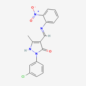 (4E)-2-(3-chlorophenyl)-5-methyl-4-{[(2-nitrophenyl)amino]methylidene}-2,4-dihydro-3H-pyrazol-3-one