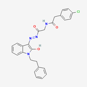 2-(4-Chlorophenyl)-N-({N'-[(3E)-2-oxo-1-(2-phenylethyl)-2,3-dihydro-1H-indol-3-ylidene]hydrazinecarbonyl}methyl)acetamide