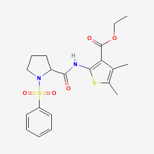 molecular formula C20H24N2O5S2 B11107601 Ethyl 4,5-dimethyl-2-{[1-(phenylsulfonyl)prolyl]amino}thiophene-3-carboxylate 