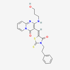 molecular formula C23H22N4O3S2 B11107753 2-[(3-hydroxypropyl)amino]-3-{(Z)-[4-oxo-3-(2-phenylethyl)-2-thioxo-1,3-thiazolidin-5-ylidene]methyl}-4H-pyrido[1,2-a]pyrimidin-4-one 