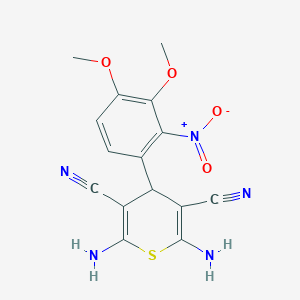 molecular formula C15H13N5O4S B11107773 2,6-diamino-4-(3,4-dimethoxy-2-nitrophenyl)-4H-thiopyran-3,5-dicarbonitrile 