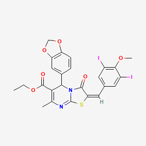 molecular formula C25H20I2N2O6S B11107812 ethyl (2E)-5-(1,3-benzodioxol-5-yl)-2-(3,5-diiodo-4-methoxybenzylidene)-7-methyl-3-oxo-2,3-dihydro-5H-[1,3]thiazolo[3,2-a]pyrimidine-6-carboxylate 